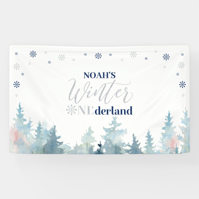 Banderoles Silver & Blue Winter Onederland 1ère fête d'annive (Horizontal)