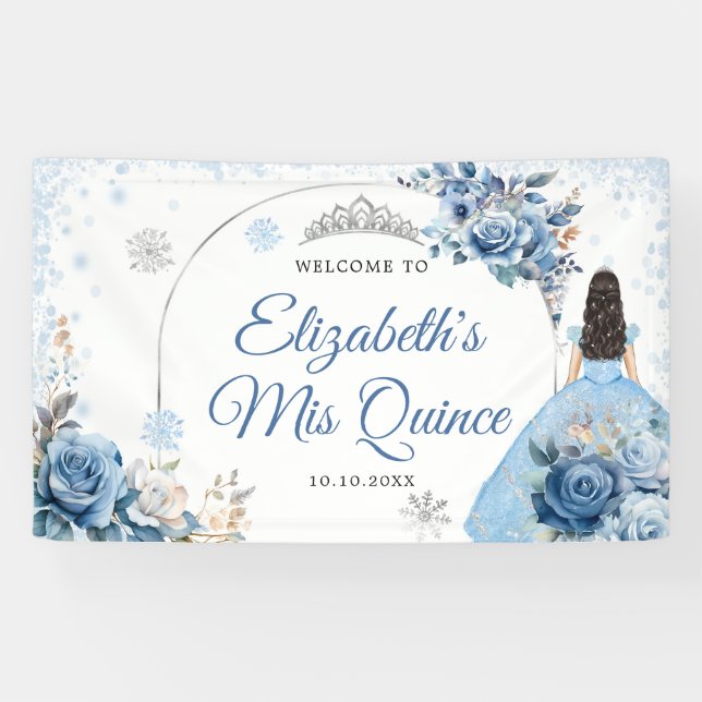 Banderoles Silver Blue Winter Snowflake Quince Grande bannièr (Horizontal)