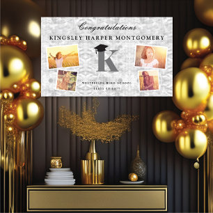 Banderoles Silver Foil Monogramme 4 Photo Stylish Grad Party