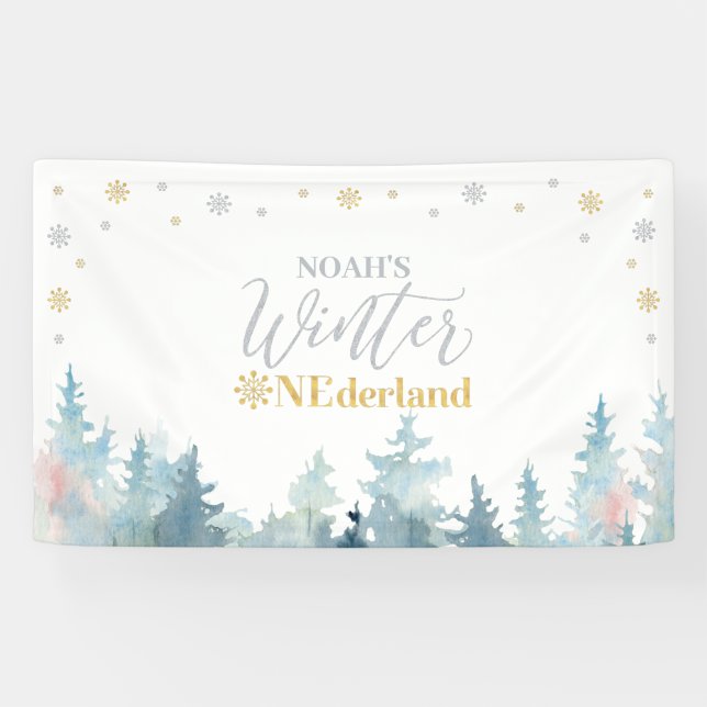 Banderoles Silver & Gold Winter Onederland 1ère fête d'annive (Horizontal)