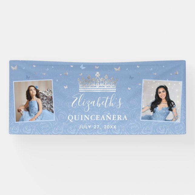 Banderoles Silver Light Bébé Bleu Photo Anniversaire Quincean (Horizontal)