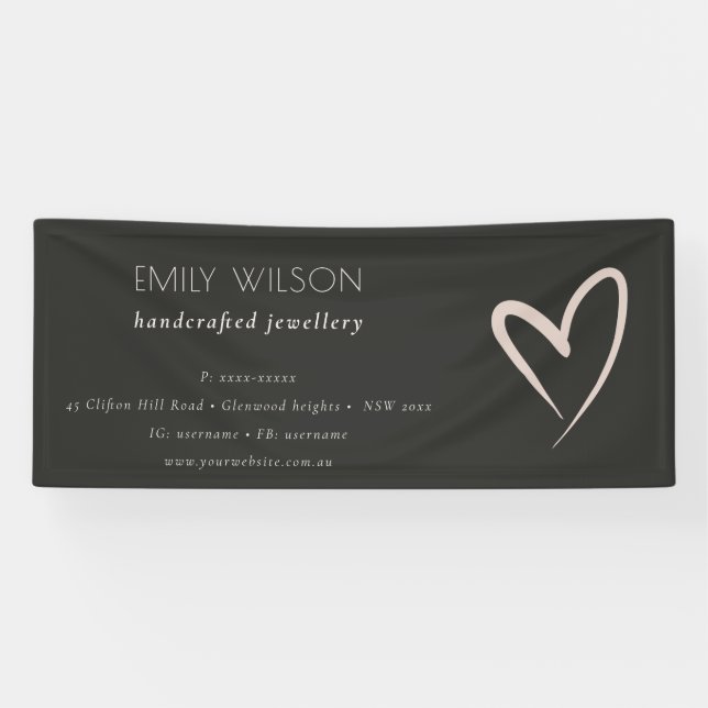 Banderoles Simple Black Blush Heart Business Entreprise (Horizontal)