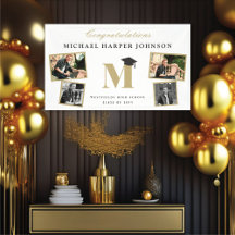 Simple Classic Monogramme 4 Photo Graduation Party
