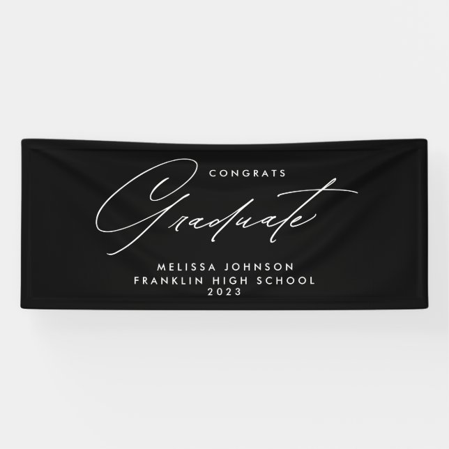 Banderoles Simple moderne Script Monochrome Graduation Party (Horizontal)