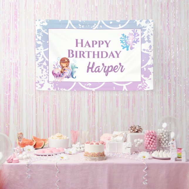Banderoles Sirène rose pourpre sous la mer Anniversaire (Fête)