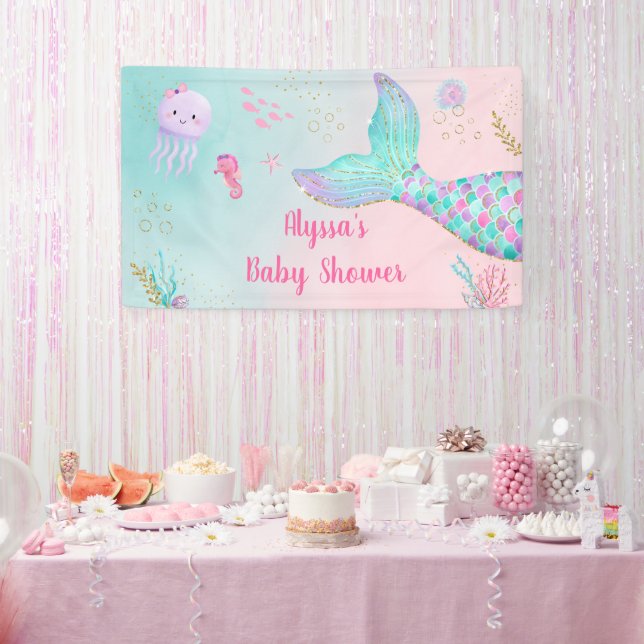Banderoles Sirène Rose Sous Le Baby shower De Mer (Fête)