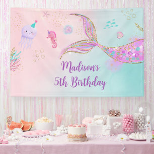 Banderoles Sirène sous la mer rose violet Anniversaire