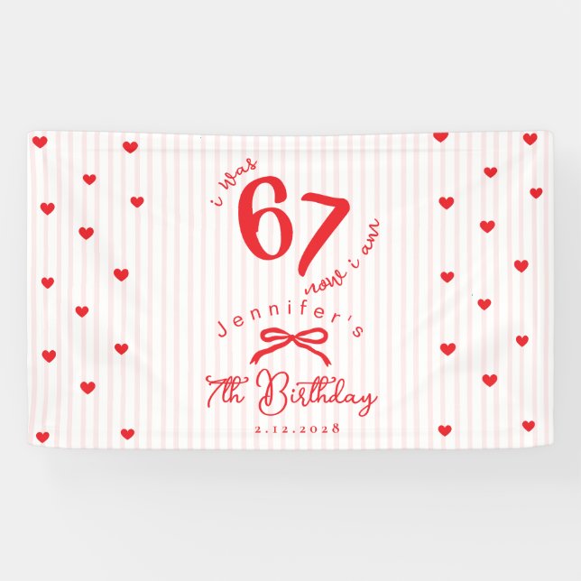 Banderoles Six Seven Meme Pink Red Coquette 7th Birthday (Horizontal)