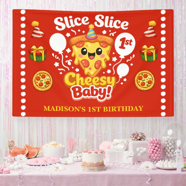 Banderoles Slice Slice Baby Pizza 1st Birthday Horizontal (Fête)