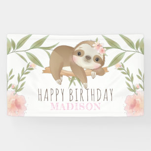 Banderoles Sloth Girl Joyeux anniversaire Personnalisé