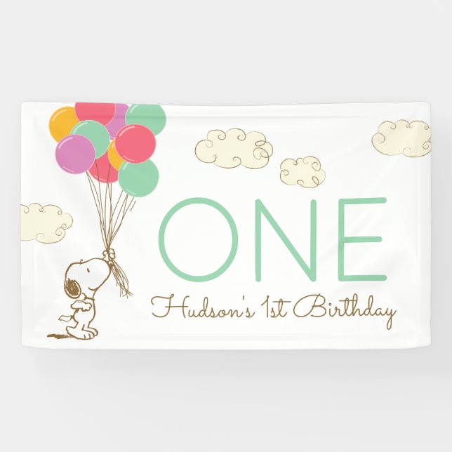 Banderoles Snoopy et ballons 1er anniversaire (Horizontal)