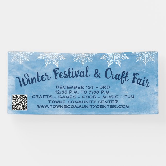 Banderoles Snowflake Blue QR Code Craft Festival d'hiver (Horizontal)