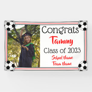 Banderoles Soccer Red & Black One Photo Graduation