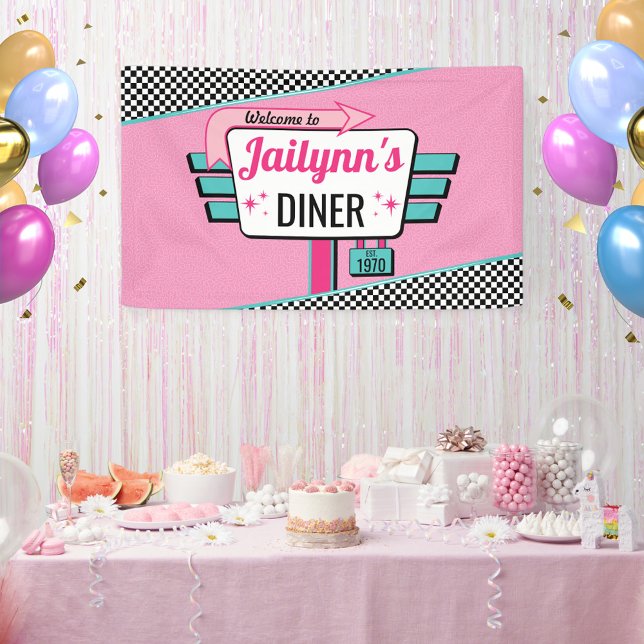 Banderoles Sock Hop de fête d'anniversaire des années 50 (Vintage Diner Sign)