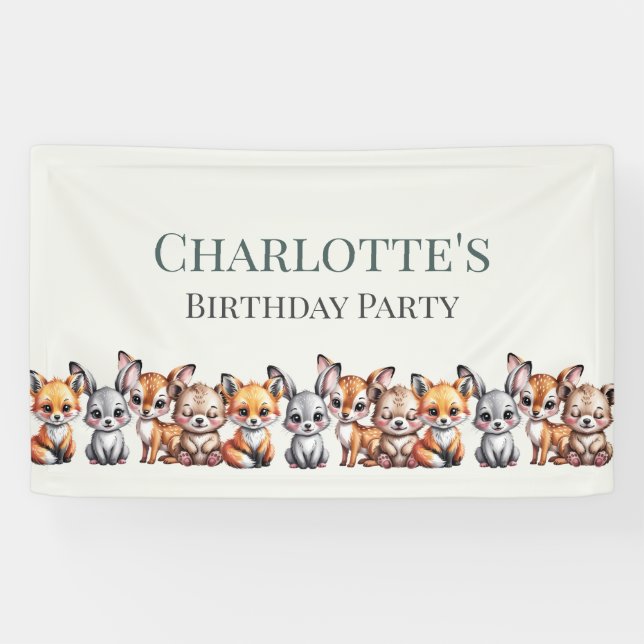Banderoles Soft Pastel Forêt Animaux pour Enfants Anniversair (Horizontal)