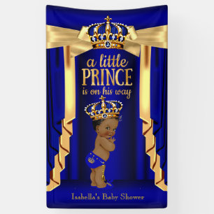 Banderoles Soie Bleu Royal Couronne Dorée Baby Shower Ethniqu