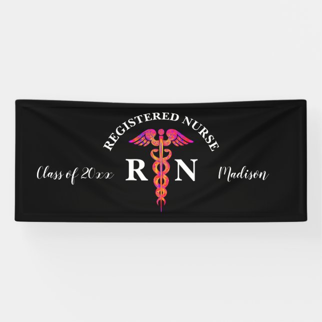 Banderoles Soins infirmiers - Soirée de graduation Rose Noir  (Horizontal)