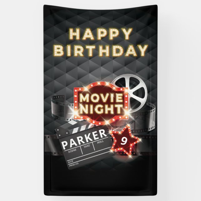 Banderoles Soirée cinéma Luxe Joyeux anniversaire (Vertical)
