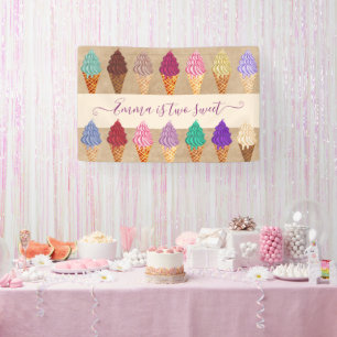 Banderoles Soirée Crème Glace Bébé Fille 2 ans Anniversaire