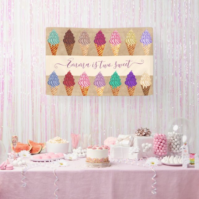 Banderoles Soirée Crème Glace Bébé Fille 2 ans Anniversaire (Fête)