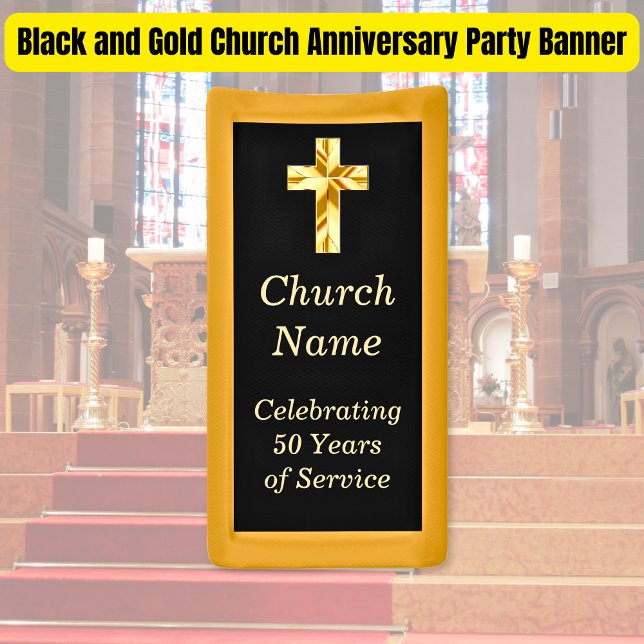 Banderoles Soirée d'anniversaire de l'Église Noire et Or (Black and Gold Church Anniversary Party Banner)