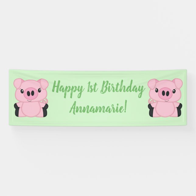 Banderoles Soirée d'anniversaire du cochon vert (Horizontal)