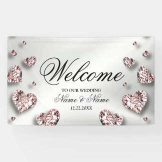 Banderoles Soirée de Mariage rose Peach Coeurs brillants
