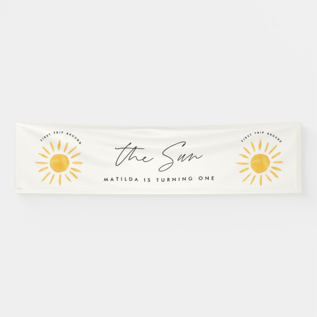 Banderoles soleil 1er anniversaire aquarelle soleil jaune mod (Horizontal)