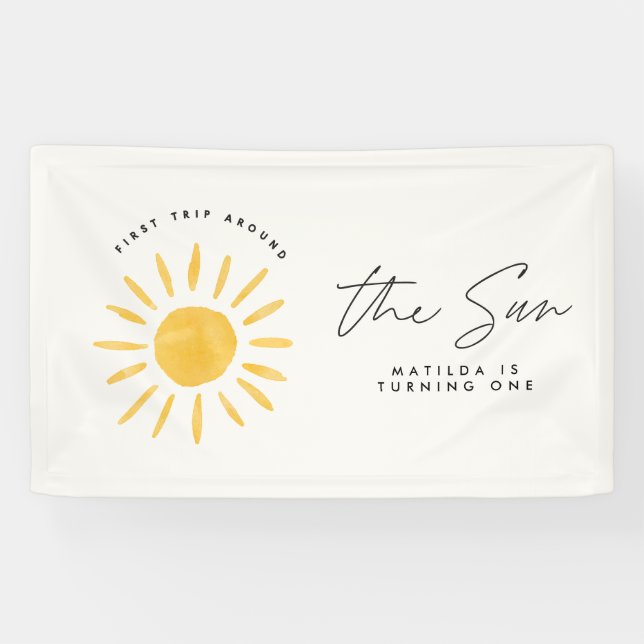 Banderoles soleil 1er anniversaire aquarelle soleil jaune mod (Horizontal)