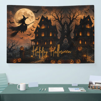 Banderoles Sorcière effrayante d'Halloween volant au-dessus d