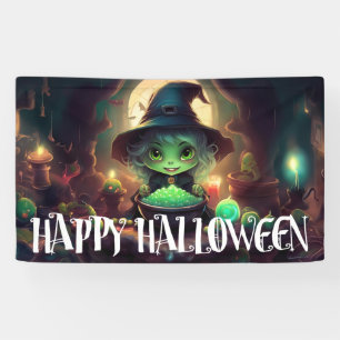 Banderoles Sorcière verte mangeant des bonbons Joyeux Hallowe
