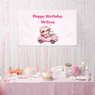 Banderoles Sourire rose Sloth dans un joyeux anniversaire con