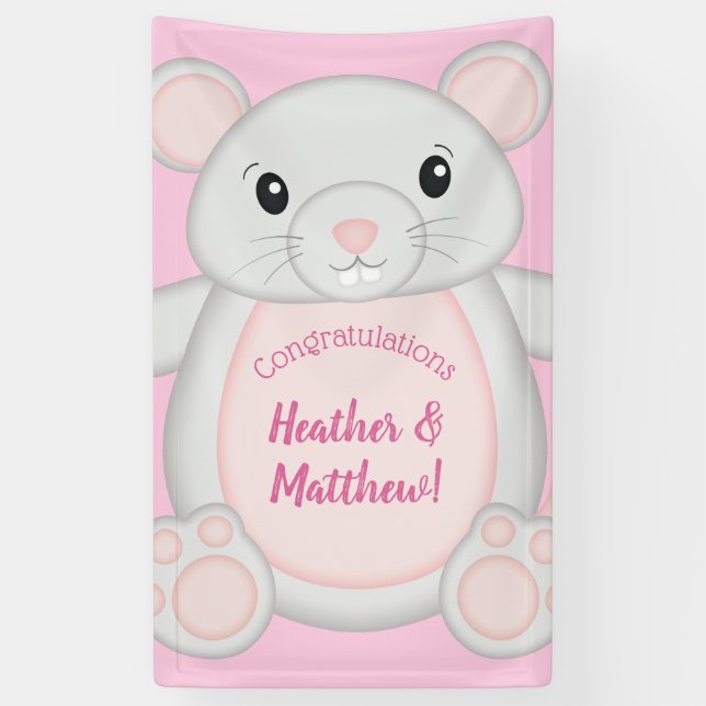 Banderoles Souris Baby shower rose (Vertical)