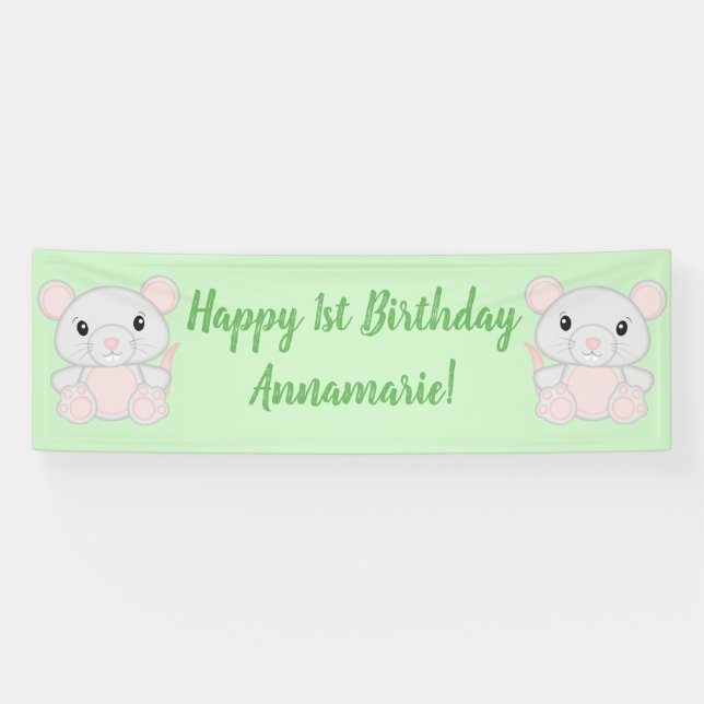 Banderoles Souris fête d'anniversaire Vert (Horizontal)