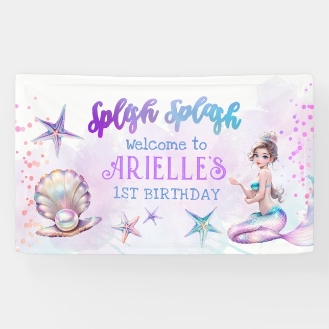 Banderoles Sous la mer Mermaid Pool Fête Fille Anniversaire (Horizontal)