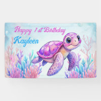 Sous la mer mignonne tortue rose heureux anniversa