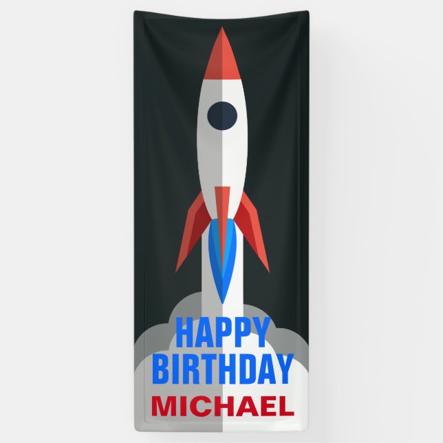 Banderoles Space Rocket Nom personnalisé Fête d'anniversaire (Vertical)