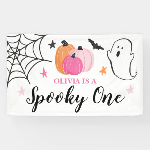 Banderoles Spooky One Halloween citrouilles roses 1er anniver