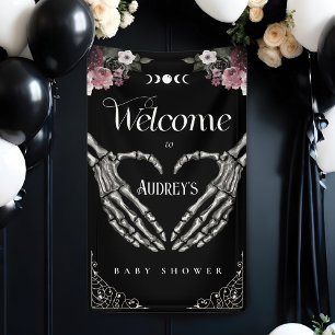 Banderoles Squelette gothique Mains Baby shower coeur Bienven