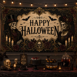 Banderoles Squelette gothique victorien Rose noire Halloween