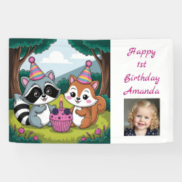 Banderoles Squirrel and Raccoon cute Birthday Personalized