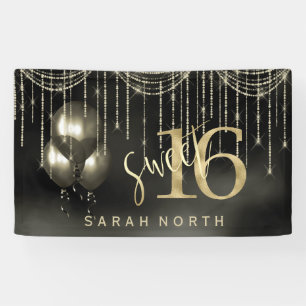 Banderoles String Lights & Balloons Sweet 16 Black/Gold ID473