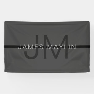 Banderoles Stylé Masculin Gris Foncé Nom & Monogramme 