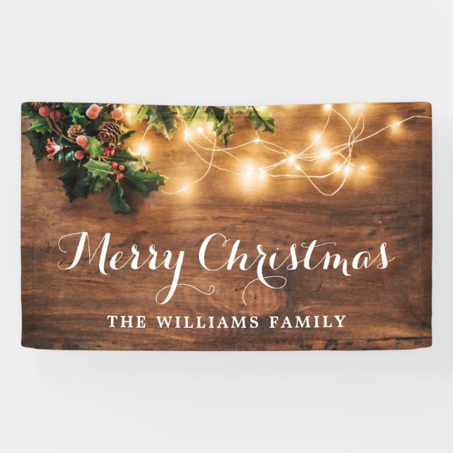 Banderoles Succursale de mélèze Bois rustique Joyeux Noël (Horizontal)