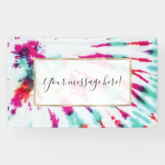 Banderoles Summer Artsy Girly Neon Turquoise Pink Tie Dye Mot (Horizontal)