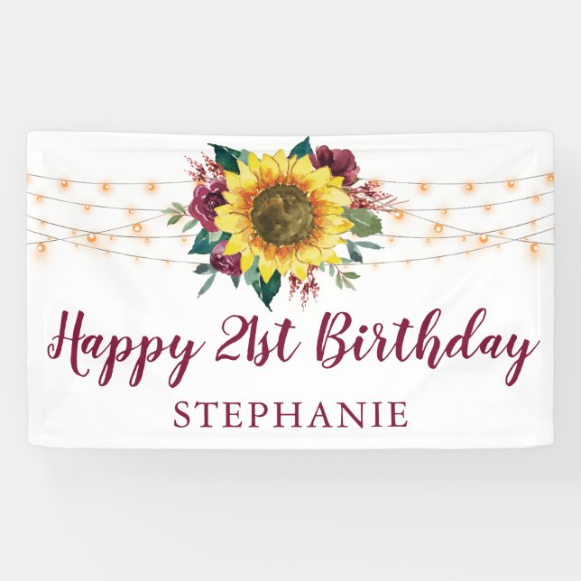 Banderoles Sunflower Floral Lights 21e fête d'anniversaire (Horizontal)
