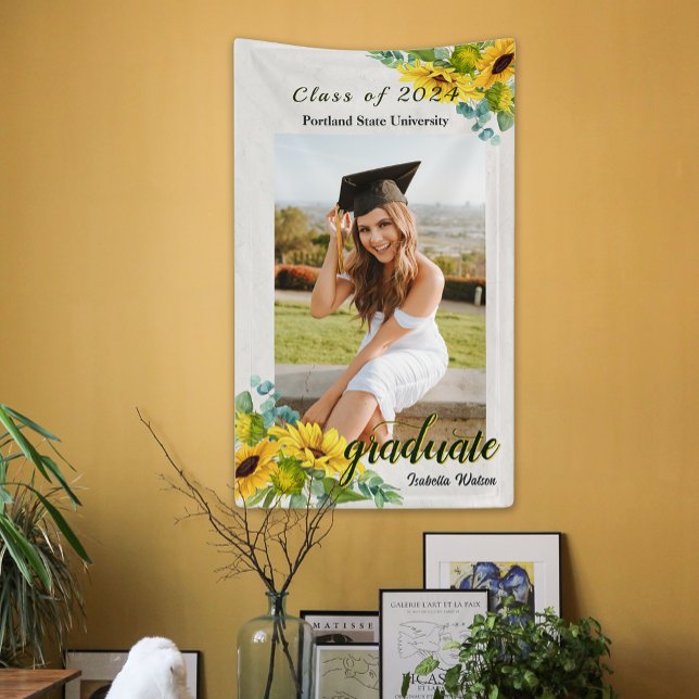Banderoles Sunflower Photo Script Graduation Party (Sunflower Photo Script Graduation Party Banner)