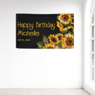 Banderoles Sunflowers Black Rustic Elegant Joyeux Anniversair