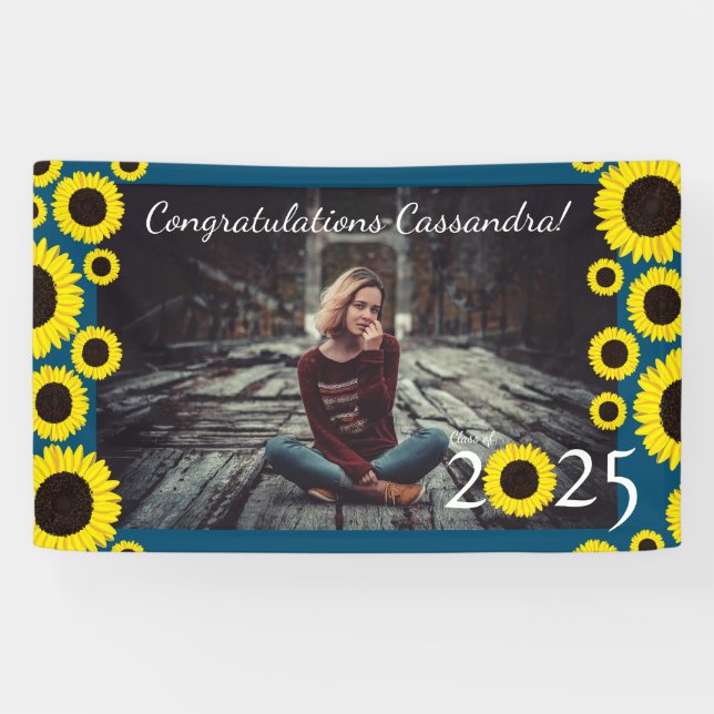 Banderoles Sunflowers Country Graduation Party Blue (Horizontal)