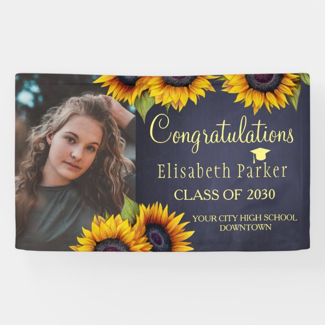Banderoles Sunflowers PHOTO or graduation félicitations (Horizontal)